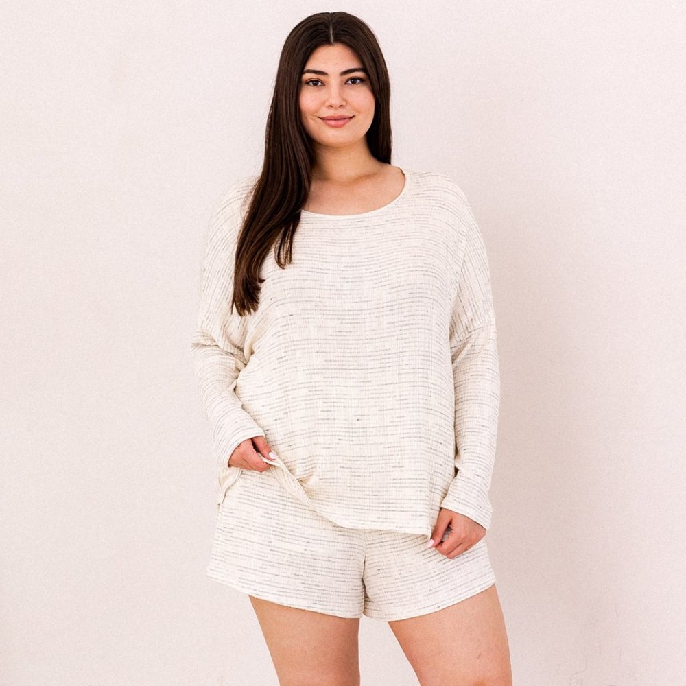 Plus Size White Long Sleeved Lounge Top